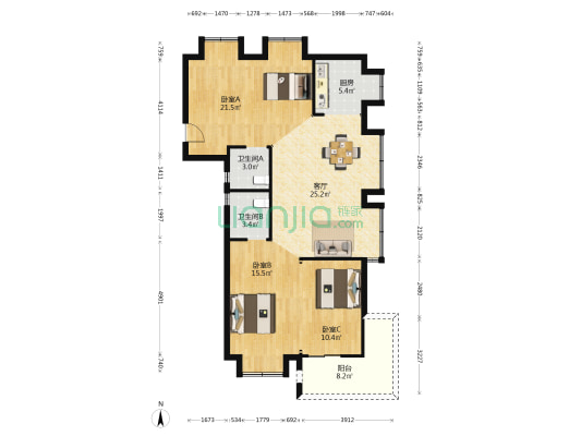 南德缦和美域 3室1厅2卫 109平方