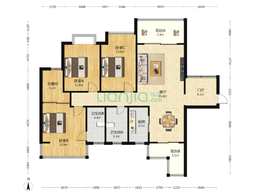 蓝海瑞园 3室1厅2卫 130平方