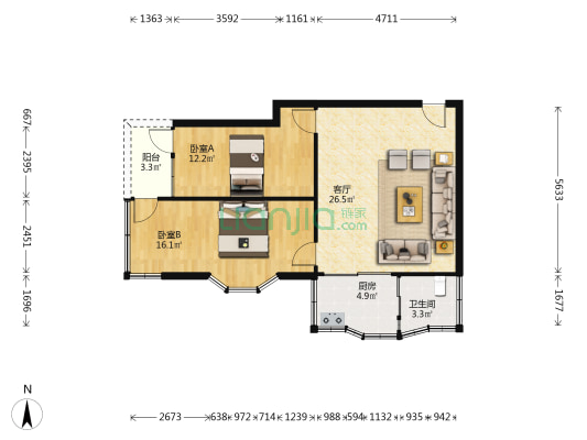 渡口路4号 2室1厅1卫 73平方
