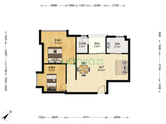 万悦新都 2室1厅1卫 76平方