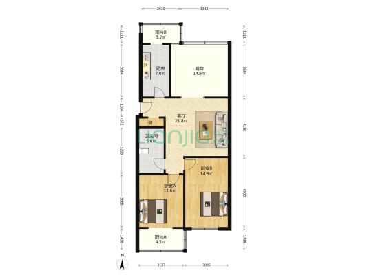长城公寓 2室1厅1卫 82平方