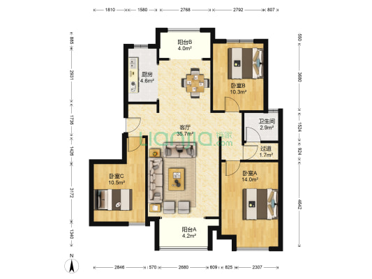 云鼎园 3室1厅1卫 118平方