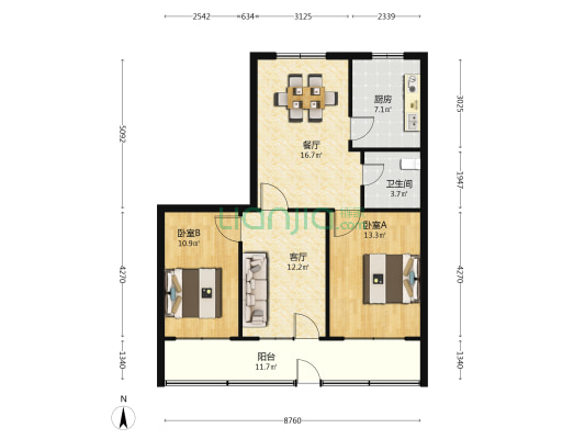 交通局宿舍 2室2厅1卫 105平方