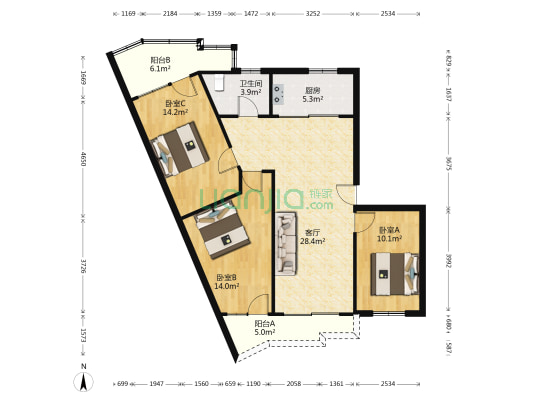 侨苑小区(天河区) 3室1厅1卫 101平方