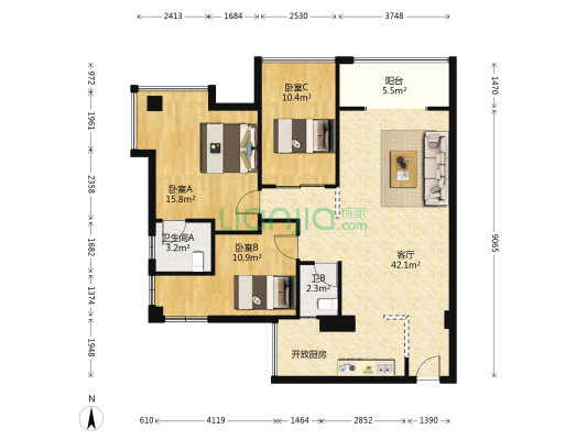 富丽名城 3室1厅2卫 101平方