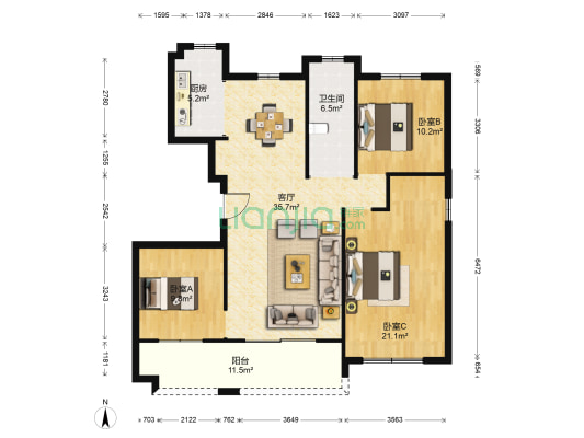 伟星壹号院 3室1厅1卫 121平方