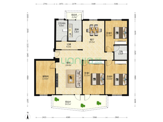 岷江花园 3室2厅2卫 138平方