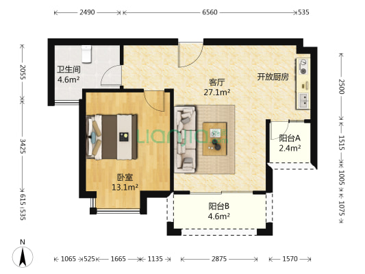月亮湾大花园 1室1厅1卫 63平方