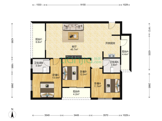 清河尚居 3室1厅2卫 105平方