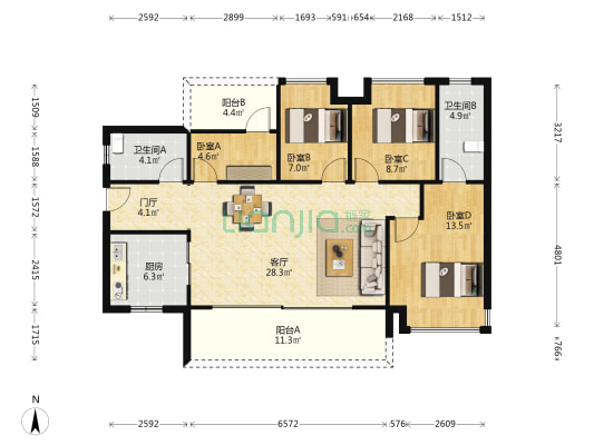 保利清能和府 4室1厅2卫 116平方