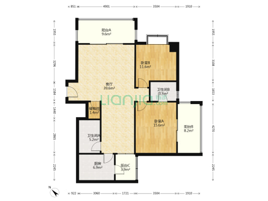 半岛豪庭 2室1厅2卫 127平方