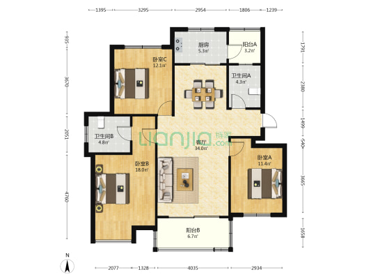 上林华庭 3室1厅2卫 116平方