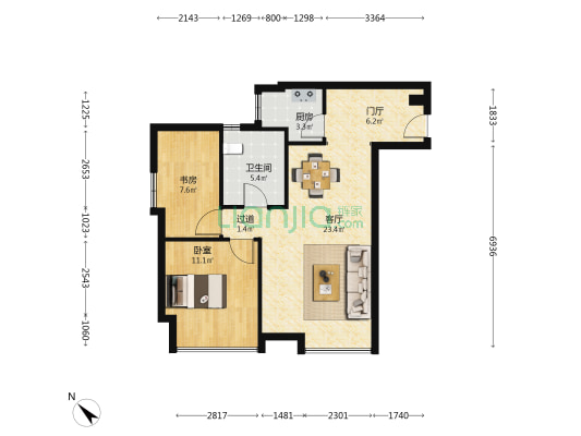 珠江新城D区 2室1厅1卫 88平方