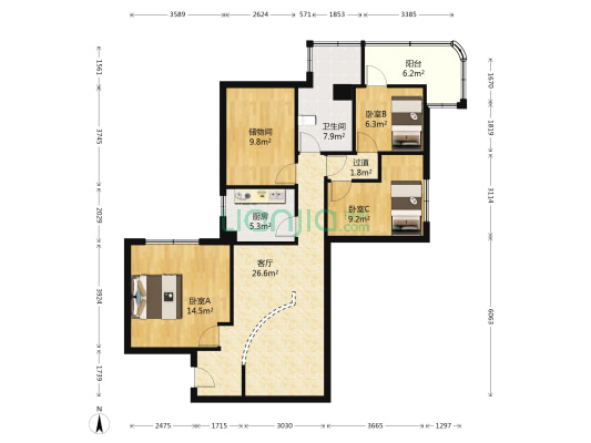 富水花园 3室1厅1卫 114平方