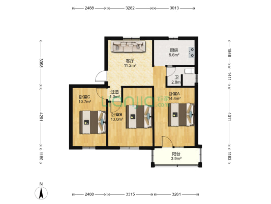 沿山新村 3室1厅1卫 78平方