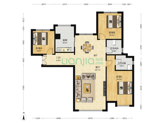 香漫里 3室1厅2卫 134平方