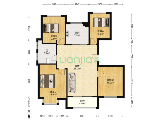 中梁和宾府 3室1厅1卫 123平方