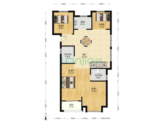 九锦风华 4室1厅2卫 122平方