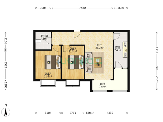 此房契税票满二，税费低，毛坯随意装-户型图