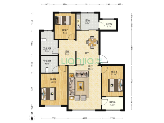 枫香湖畔怡锦园 3室1厅2卫 146平方
