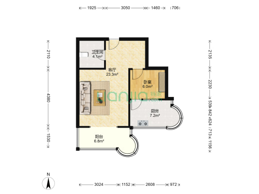 星源国际 1室1厅1卫 53平方