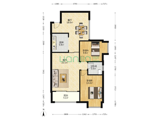 松雅湖壹号 2室2厅1卫 89平方