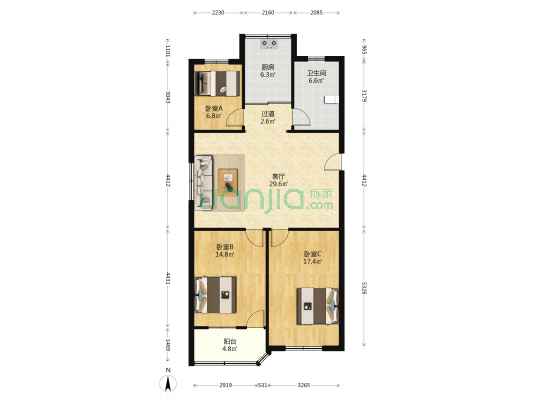 苏建新区 3室1厅1卫 107平方