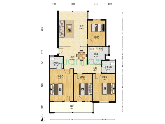 长沙市老干部休养所 4室2厅2卫 122平方