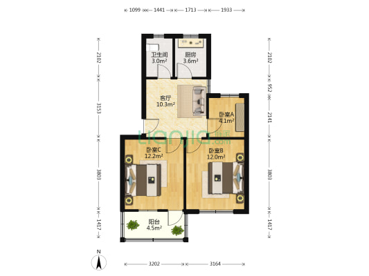 东苑小区 3室1厅1卫 64平方