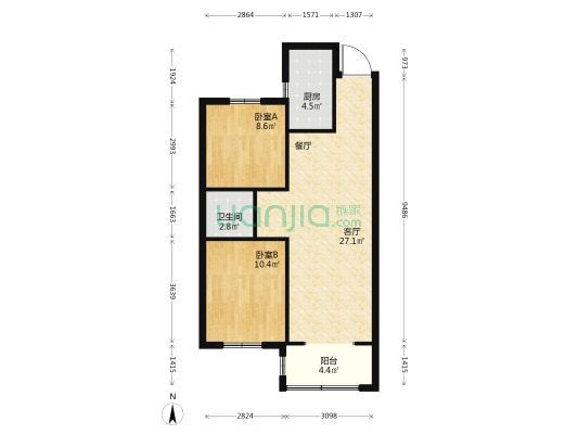 云岚居A区 2室1厅1卫 75平方