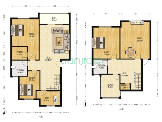 蚬江花园 5室2厅2卫 160平方