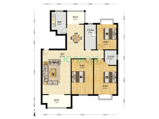 上居壹品 3室1厅2卫 143平方