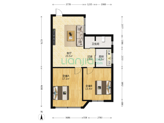市邮政局宿舍 2室1厅1卫 68平方