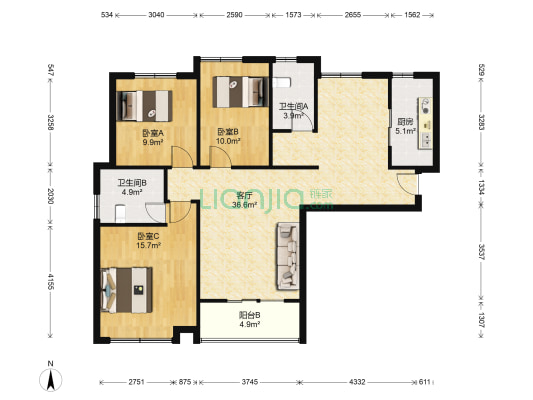 世纪城 3室1厅2卫 130平方