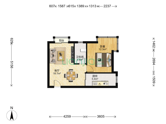 郁金香舍 1室1厅1卫 49平方