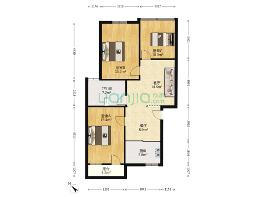 慈德里小区 3室2厅1卫 99平方