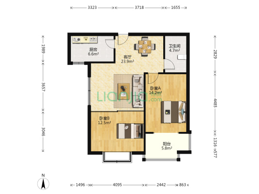 虎山花苑C区 2室1厅1卫 86平方