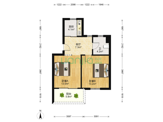高桥花园南区 2室1厅1卫 60平方