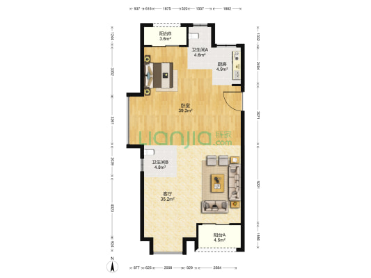璟诚华庭 1室1厅2卫 115平方