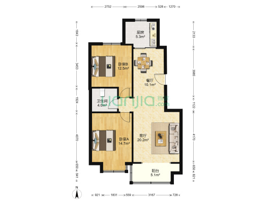溪谷美寓二期 2室2厅1卫 92平方
