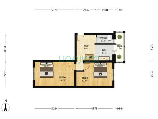 朝师宿舍 2室1厅1卫 63平方