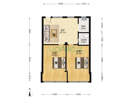 澳门路 2室1厅1卫 67平方