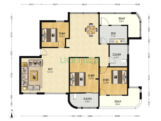 公路局北院小区 3室1厅2卫 142平方