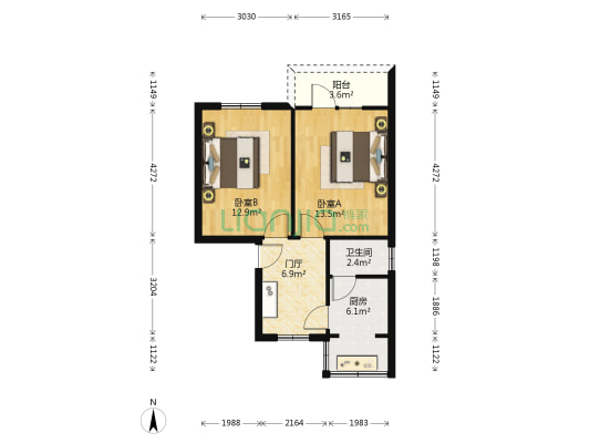 一环路西一段69号 2室0厅1卫 53平方