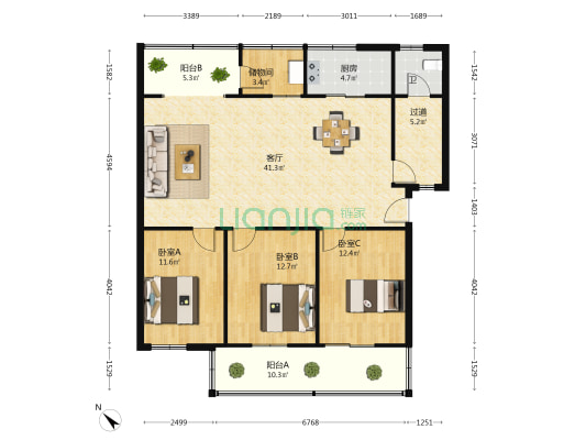 汪杨郭41号 3室1厅1卫 129平方