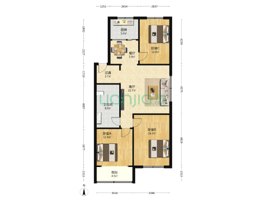 新竹公寓 3室2厅1卫 109平方