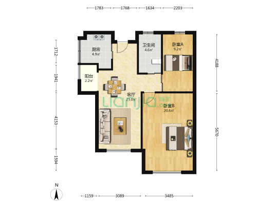 耘林生命公寓·吾乐雅苑 2室1厅1卫 91平方