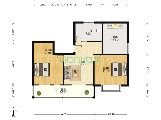 红房院小区 2室1厅1卫 80平方
