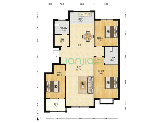 泰和世家小区 3室1厅2卫 150平方