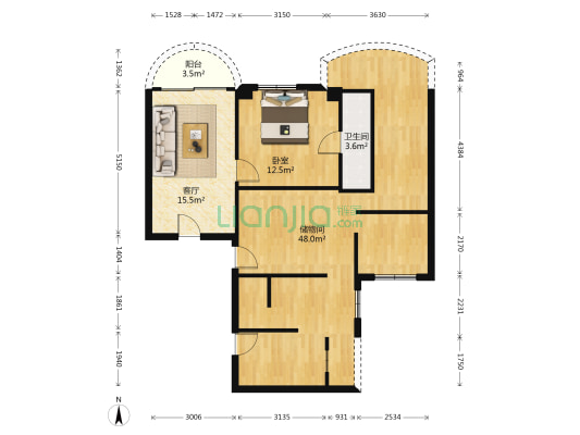 红棉苑南区 1室1厅1卫 106平方